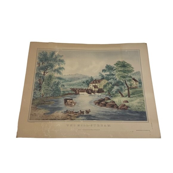 The Mill Stream Lithograph By Currier & Ives 152 Nassau St New York Vintage Prin - Picture 1 of 5